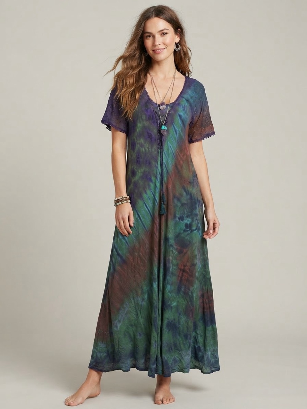 Advance Boho Whimsigoth Fairy Grunge Indian Vibes Tie Dye Midi Dress One Size